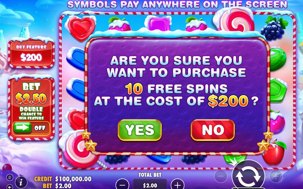 Écran du bonus, symboles Scatter Lollipop alignés